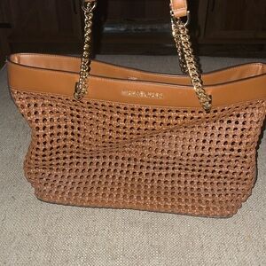 Michael Kors Tan Leather Rattan Tote